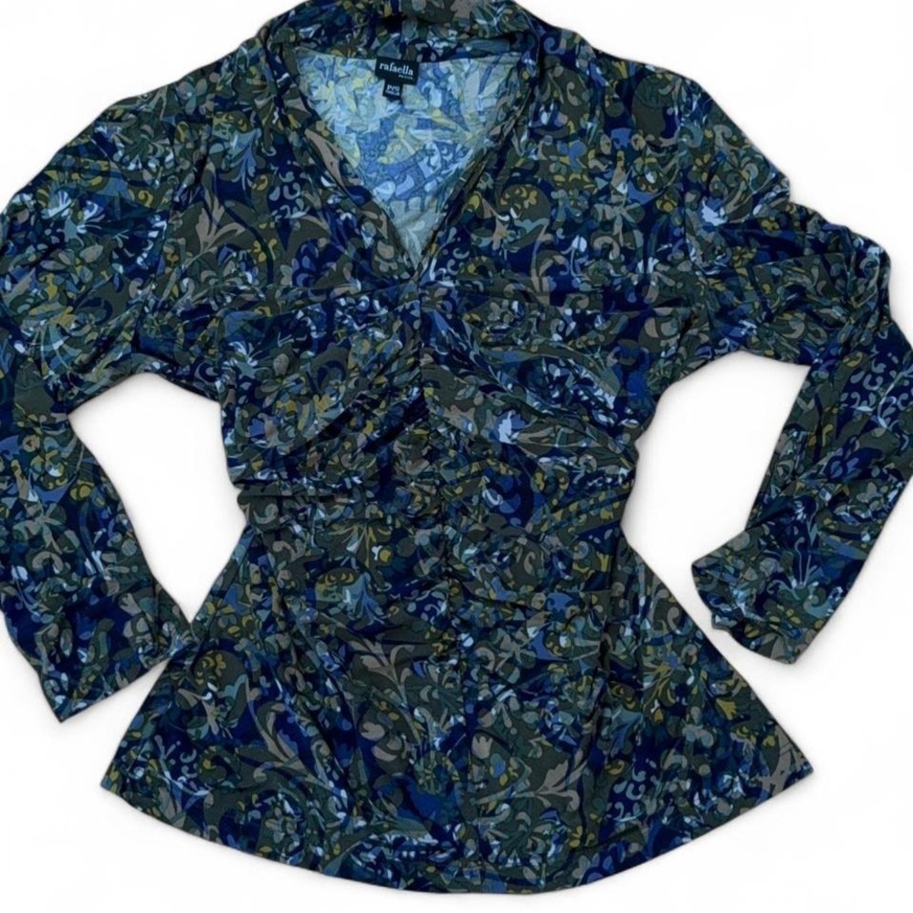 Rafaella floral print long sleeve blouse with ruched front
